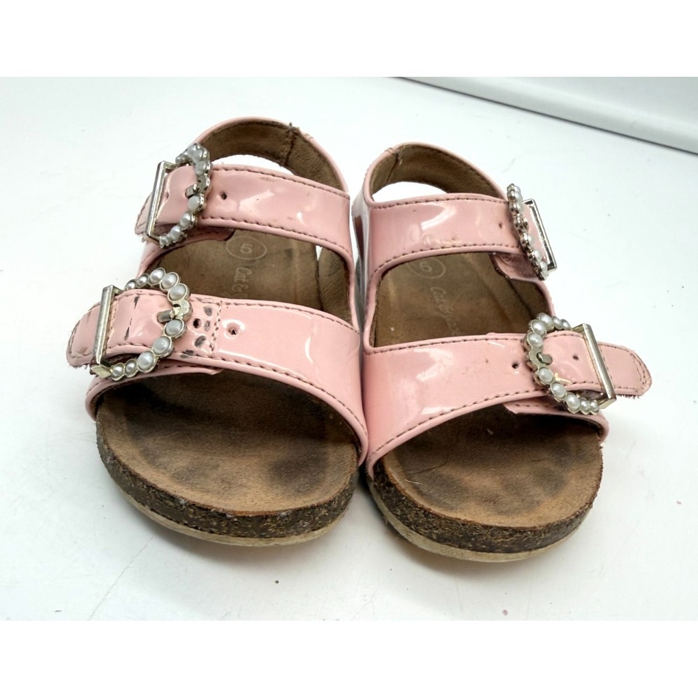 Cat & Jack Reagan Pink Patent Pearl Buckle Girls Sandals Toddler | Kid's Size 5 - Picture 4 of 8